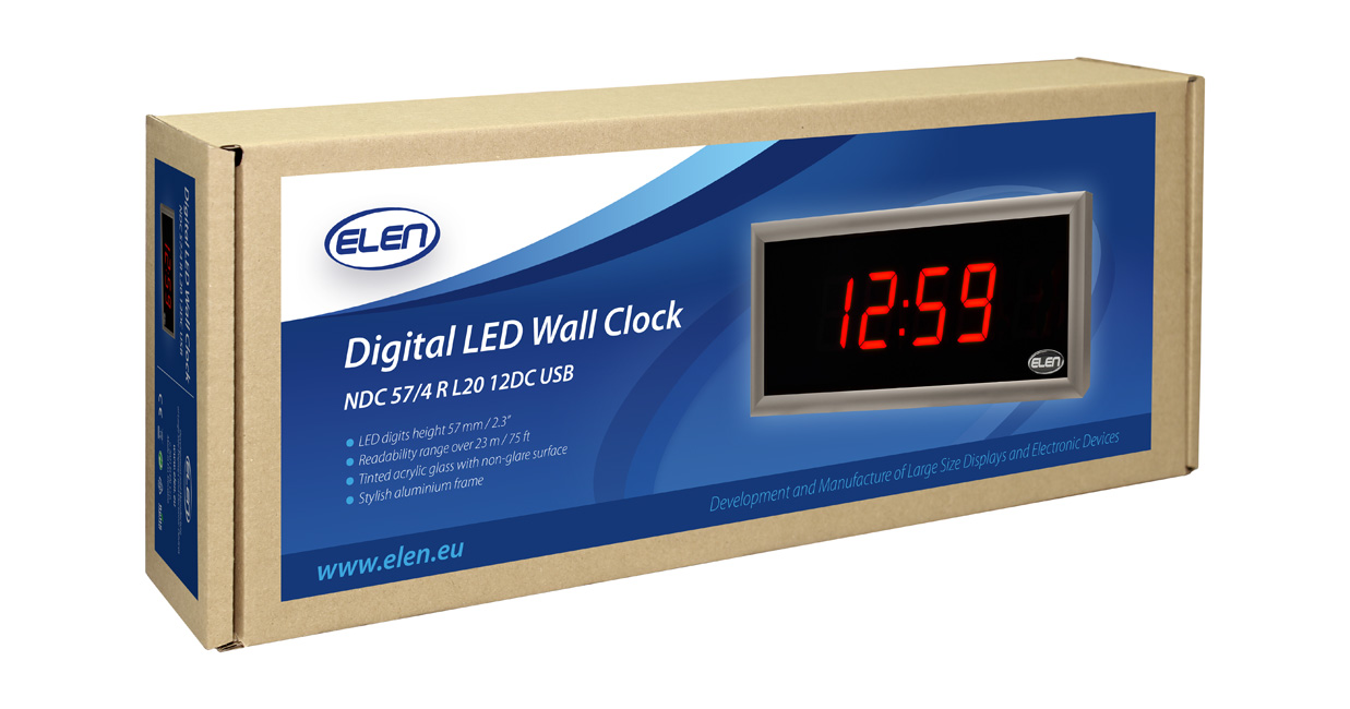 Digital LED wall clock NDC 57/4 R L20 12DC USB | Elen