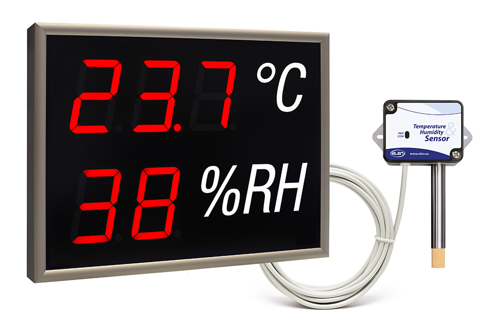 LED Großanzeige Thermometer und Hygrometer mit externem Sensor -<br/>NDA 100/3-2 TH R L20 230AC USB