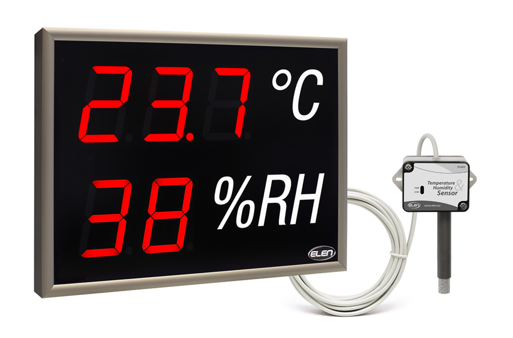 Air temperature and humidity LED display with external sensor -<br/>NDA 100/3-2 TH R L20 230AC USB