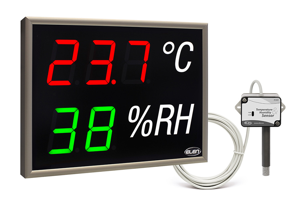 Air temperature and humidity LED display with external sensor -<br/>NDA 100/3-2 TH RG L20 230AC LAN